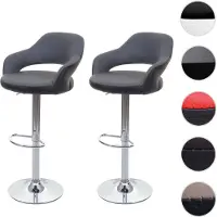 Mendler 2er-Set Barhocker HWC-F16, Barstuhl Tresenhocker Drehhocker, mit Lehne Kunstleder grau-schwarz