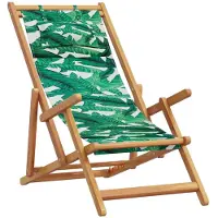vidaXL Strandstuhl Klappbar Blattmuster Massivholz Eukalyptus Stoff