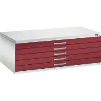 C+P Planschrank aus Stahl, für Formate bis DIN A1, 5 Schubladen, lichtgrau/rot