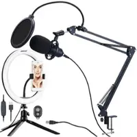Auviso Profi-USB-Kondensatormikrofon mit Popschutz & Ringlicht