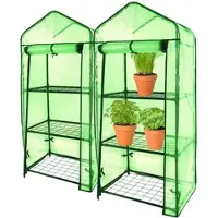 ROYAL GARDINEER 2er-Set Folien-Gewächshäuser, 4 Etagen, Aufroll-Tür, 69x160x49cm, grün
