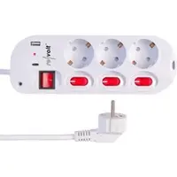 Revolt 3-fach-Steckdosenleiste, einzeln schaltbar, mit 1x USB-C PD, 1x USB-A