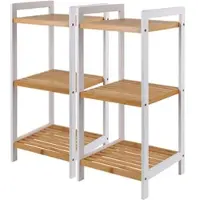 Rosenstein & Söhne 2er-Set Bambusregal, 3 Ablagen, 30 x 70 x 30 cm, weiß/bambus