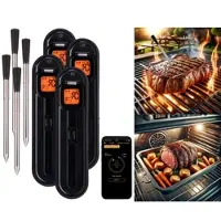 Rosenstein & Söhne 4er-Set kabellose smarte Fleisch-, Braten- & Grill-Thermometer,BT5,App