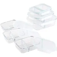 Rosenstein & Söhne 6er-Set Glas-Frischhaltedosen, Klick-Deckel, 2 Kammern, -40 bis 450 °C