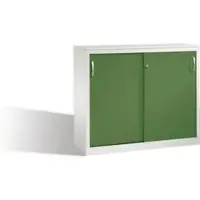 C+P Akten-Sideboard Acurado mit Schiebetüren, 2 Ordnerhöhen, H1000xB1200xT400mm Front Resedagrün Korpus Lichtgrau