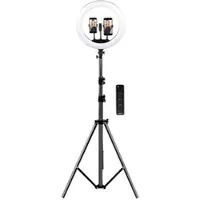 Somikon XL-LED-Ringlicht mit Smartphone-Halter, Ø 46 cm, USB-Port, dimmbar