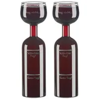 Rosenstein & Söhne 2er-Set 2in1-Weinflaschen & XXL-Gläser, Echtglas, mit Aufdruck, 750 ml