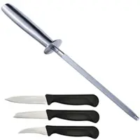TokioKitchenWare 3-teiliges Obst- und Gemüsemesser-Set mit Wetzstahl