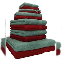Betz 12-tlg. Handtuch-Set PREMIUM 100% Baumwolle 2 Duschtücher 4 Handtücher 2 Gästetücher 2 Seiftücher 2 Waschhandschuhe rubinrot/tannengrün