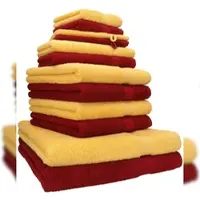 Betz 12-tlg. Handtuch-Set PREMIUM 100% Baumwolle 2 Duschtücher 4 Handtücher 2 Gästetücher 2 Seiftücher 2 Waschhandschuhe honiggelb/rubinrot