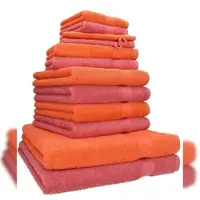 Betz 12-tlg. Handtuch-Set PREMIUM 100% Baumwolle 2 Duschtücher 4 Handtücher 2 Gästetücher 2 Seiftücher 2 Waschhandschuhe blutorange/himbeere