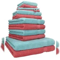 Betz 12-tlg. Handtuch-Set PREMIUM 100% Baumwolle 2 Duschtücher 4 Handtücher 2 Gästetücher 2 Seiftücher 2 Waschhandschuhe himbeere/ocean
