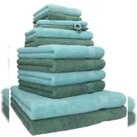 Betz 12-tlg. Handtuch-Set PREMIUM 100% Baumwolle 2 Duschtücher 4 Handtücher 2 Gästetücher 2 Seiftücher 2 Waschhandschuhe ocean/tannengrün