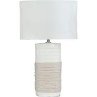 Beliani Tischlampe Beige Porzellanfuß Stoffschirm Weiß langes Kabel mit Schalter Moderner Look
