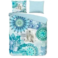 Muller Textil HIP Bettwäsche "mandala's und Eisbären" - Blau - (200x200/220 cm) - Baumwolle Flanell