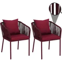 Mendler 2er-Set Gartenstuhl MCW-N41, Outdoor Armlehne, wetterfest Aluminium Seilgeflecht Rope bordeaux, Kissen bordeaux