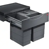 Hailo 3644911 Abfallsorter RAUMSPAR TANDEM S 12/8/8/D dunkelgrau mit 28 Liter Abfallvolumen / ab 50 cm Schrankbreite
