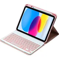 Mobigear Keys iPad 11 (2025) Hülle QWERTY Bluetooth Tastatur Klapphülle + Stifthalter - Pink