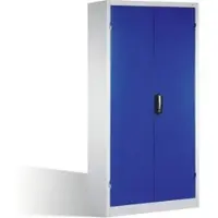C+P Schwerlastschrank mit Drehtüren, 4 Böden und 3 Schübe, H1950xB930xT600mm Front Enzianblau Korpus Lichtgrau
