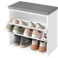 Vasagle Schuhbank mit Sitzkissen Klappfach und verstellbarer Trennwand LSB121WB01