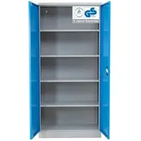 Proregal Stahlschrank BEE mit 10 lackierten Fachböden | HxBxT 195x92x42cm | Grau-Hellblau | Werkstattschrank Werkzeugschrank Aktenschrank