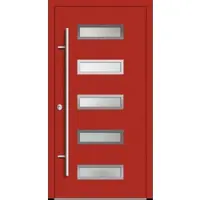 Haustuerenland.de Aluminium Haustür "AGADA" 82 mm RC2 Feuerrot RAL 3000 beidseitig innen öffnend DIN links