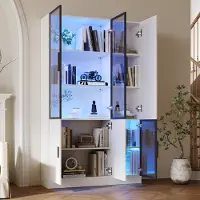 STILVORA Vitrine aus Spanplatte und Glas, Weiß, 120x35x200 cm, mit LED