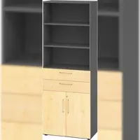 Bümö Aktenregal & Schrank abschließbar, Büroschrank Regal & Schubladen Kombination Holz 80cm breit in Weiß/Beton - Schrank für's Büro &