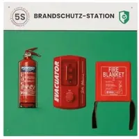 PaperFlow Shadowboard „Brandschutz-Station“, Wandmontage, für 1 Feuerlöscher/1 Brandschutzdecke/1 Brandalarm, erweiterbar, B 750 x H 750 mm, grün