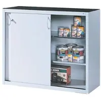 C+P Werkzeug-Beistellschrank mit Schiebetüren, innen 2 x 1 Boden, H1000xB1600xT400mm Front Lichtgrau Korpus Lichtgrau