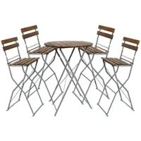 Mojawo Biergarten Set Stehtisch + 4 Barhocker klappbar Akazie 80x80x110cm