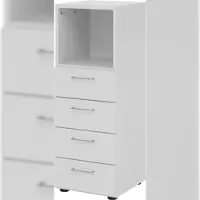 Bümö smart Schubladenschrank, Büroschrank in grau mit 4 Schüben & 1 Regalfach - Bürocontainer aus Holz, Container mit Metallgriffen & Soft-Stop
