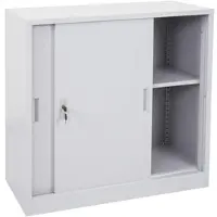 Proregal Aktenschrank, klein | HxBxT 90x90x45cm | mit abschließbaren Schiebetüren | Grau| Stahlschrank Büroschrank