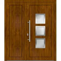 Haustuerenland.de Kunststoff Haustür zweiflügelig "LORELEY" 71 mm Golden Oak holzähnlich innen öffnend DIN links