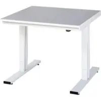 RAU Werktisch Adlatus, elektrisch höhenverstellbar, 25 mm Spanplatte, Linoleumbelag, bis 300 kg, B 1000 x T 1000 x H 720-1120 mm, hellgrau/lichtgrau