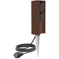 Ledscom.de Garten-Steckdosen-Säule POMI mit Erdspieß und 2m Kabel für außen, IP44, 2-fach, braun, eckig, 23cm
