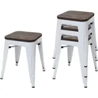 Proregal 4er-Set Hocker Inkl. Holz-Sitzfläche Metall Industriedesign Stapelbar Weiß Metallhocker Sitzhocker