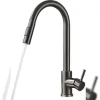 KLARWERK JANA | Edelstahl ausziehbare Küchenarmatur Titan-Grau | Mischbatterie hoher Bogen | Wasserhahn Gastro Hochdruck 360° drehbar 2 Anschlüsse