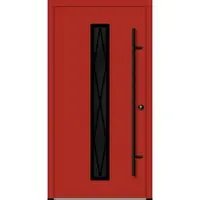 Haustuerenland.de Aluminium Landhaustür "AURORA" 82 mm RC2 BLACKLINE Diamant Sprossenfelder Feuerrot RAL 3000 beidseitig innen öffnend DIN rechts