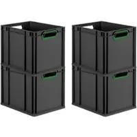 Proregal SuperSparSet 4x Eurobox Nextgen Color HxBxT 32x30x40cm 30 Liter Griffe Grün Offen Schwarz Eurobehälter Transportbox Transportbehälter
