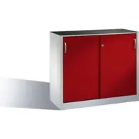 C+P Werkzeug-Beistellschrank mit Schiebetüren, innen 1 Boden, H1000xB1200xT400mm Front Rubinrot Korpus Lichtgrau