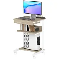 MODFU Computertisch auf Rollen mit Schublade Regalen Eiche 51x56x79 cm kompakt für Laptop bis 18 Zoll Metallgestell melaminbeschichtet
