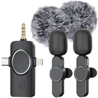 Callstel 2er-Set Ansteck-Funk-Mikrofone, Akku, für USB-C, 8-PIN, 3,5-mm-Klinke