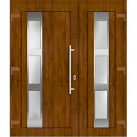 Haustuerenland.de Kunststoff Haustür zweiflügelig "LAURETTE" 71 mm Golden Oak holzähnlich beidseitig außen öffnend DIN links