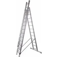 SZ Metall Mehrzweckleiter , 3-teilig, mit 3 x 12 Sprossen, bis 150 kg, EN 131, Quertraverse, Spreizsicherung, Aluminium