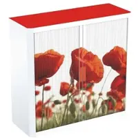 PaperFlow easyOffice Rollladenschrank Motiv rote Blumen rot, 110x104x41.5 cm