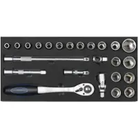 Proregal Werkzeug-Satz für Werkstattwagen Cheetah Plus | Steckschlüssel-Garnitur 1/2" | 24 Teile | mit Schaumstoff-Schubladeneinlage | HxBxT 3,5x40x19cm