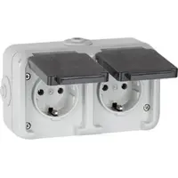 PEHA by Honeywell Aufputz-Steckdose, IP44, Schuko, waagerecht, grau D 6632 WAB - 2-fach