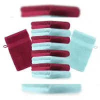 Betz 10 Stück Waschhandschuhe PREMIUM 100% Baumwolle Waschlappen Set 16x21 cm Farbe dunkelrot und türkis